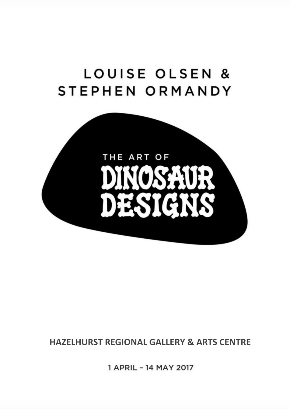 The cover of an exhibition catalogue featuring a white background with black text and the Dinosaur Designs logo in the middle of the page.