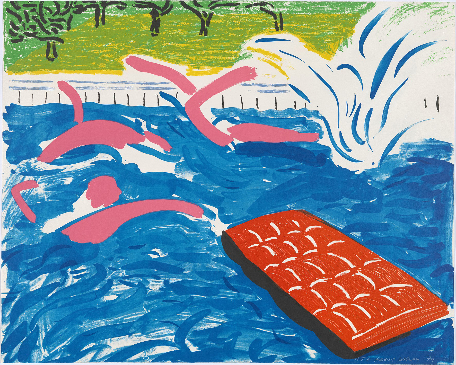 Print by David Hockney of a swimming pool scene.