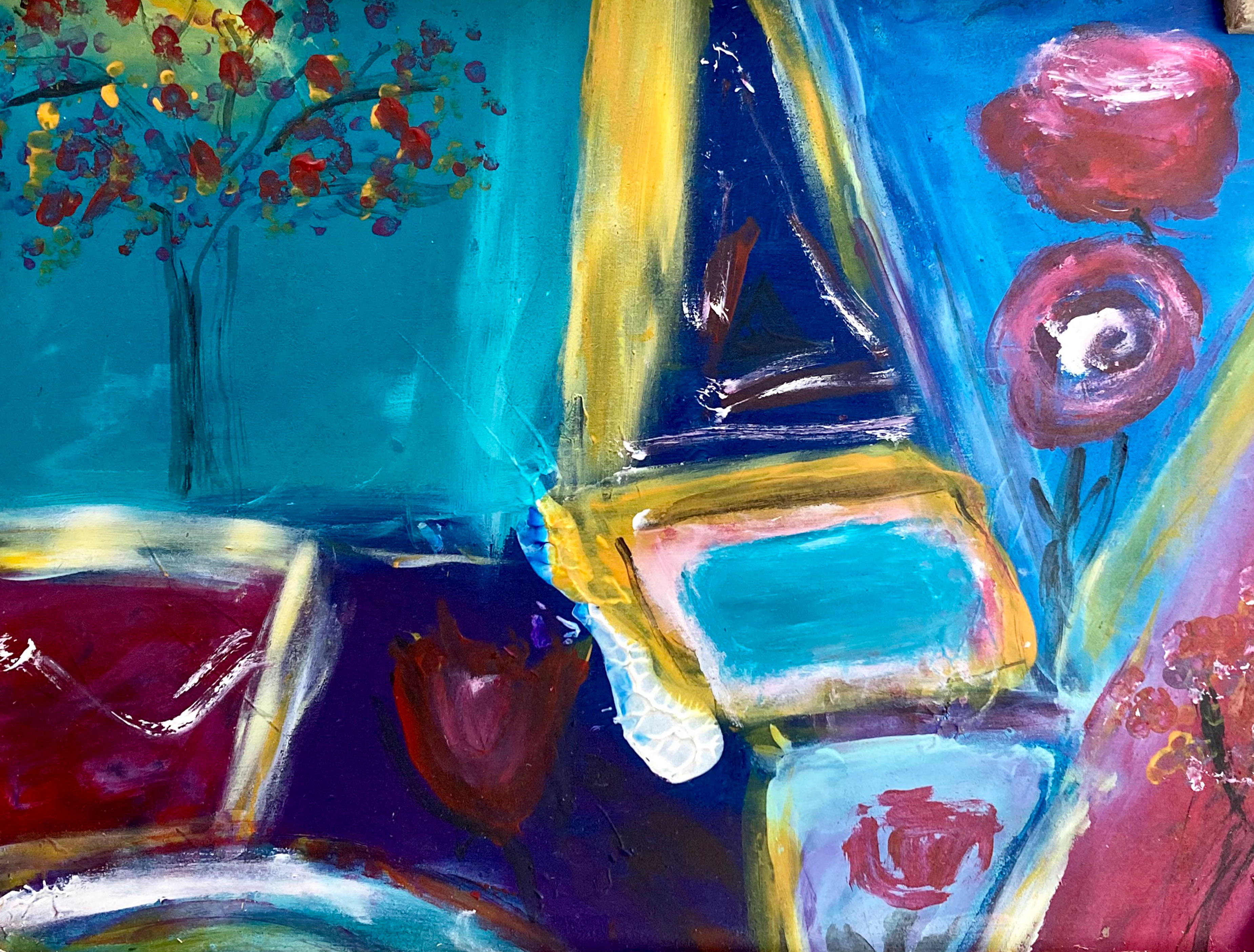 A colourful abstract interior painting.