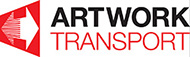 Red black and white logo and company name from 2015 for Artwork Transport