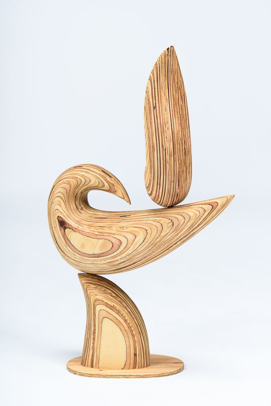 An abstract timber sculpture.