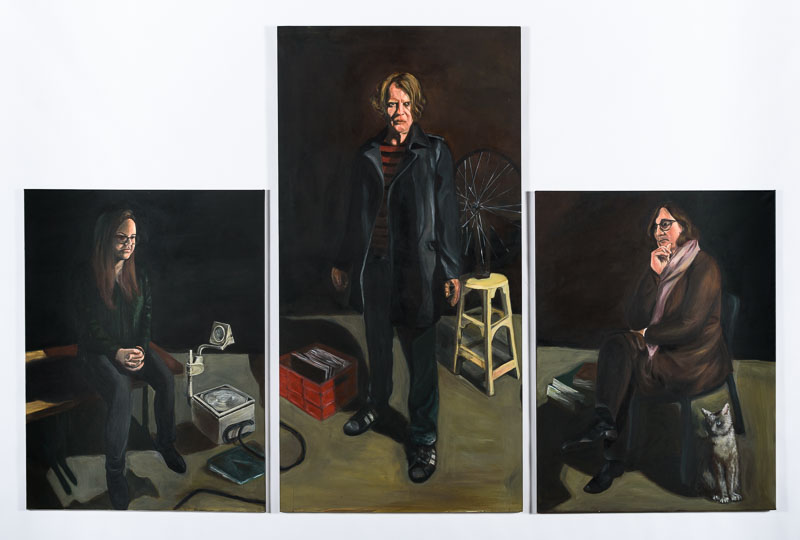 Three painted portraits of women.